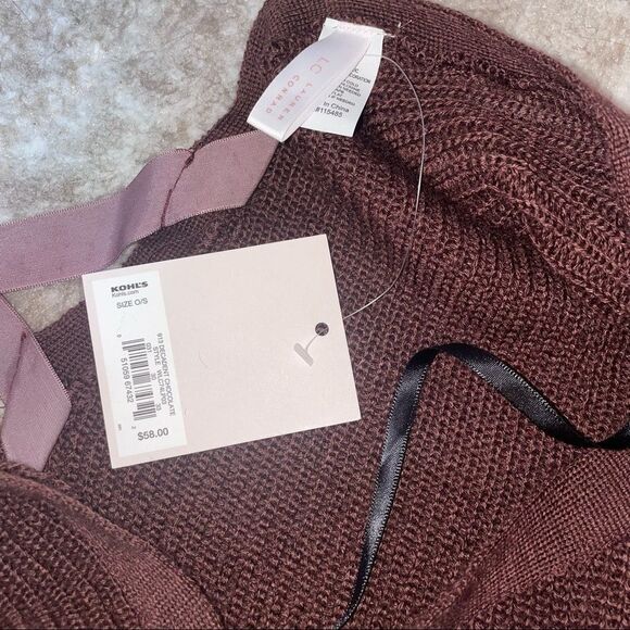 NWT Lauren Conrad LC Plum Open Poncho Criss Cross Back Deep burgundy OSFM - Picture 5 of 6